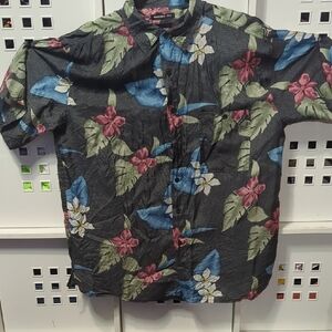 Hawaiian Topia Black Floral Button Down Shirt